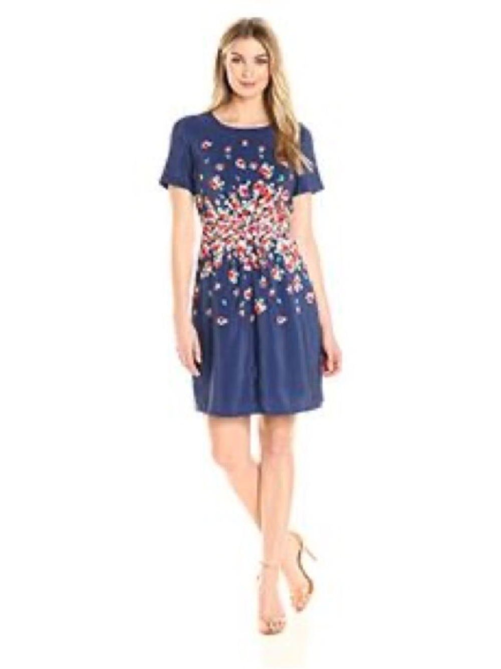 Lark & Ro Navy Floral Twist-Front Short Sleeve Mini Dress